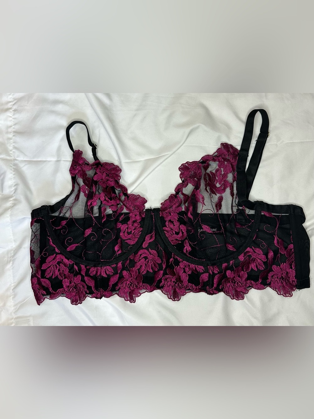 Torrid Longline Bra Plus 2 Black Magenta Lace Sheer Underwire Unlined